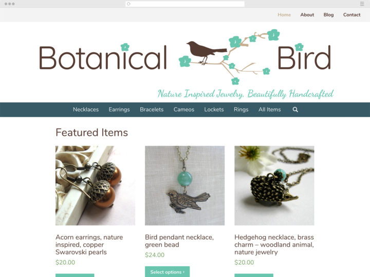 Botanical Bird Jewelry website