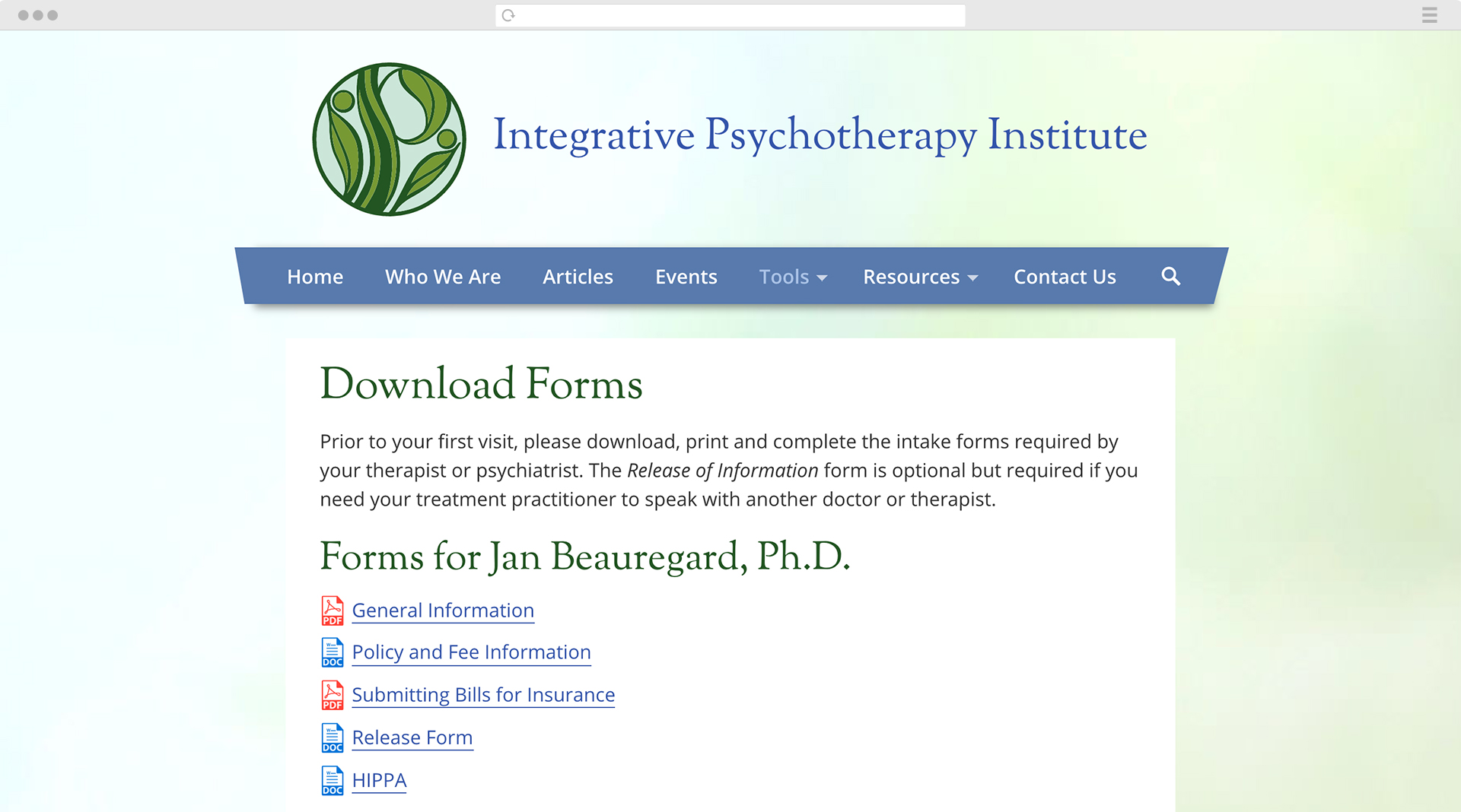 Integrative Psychotherapy Institute website